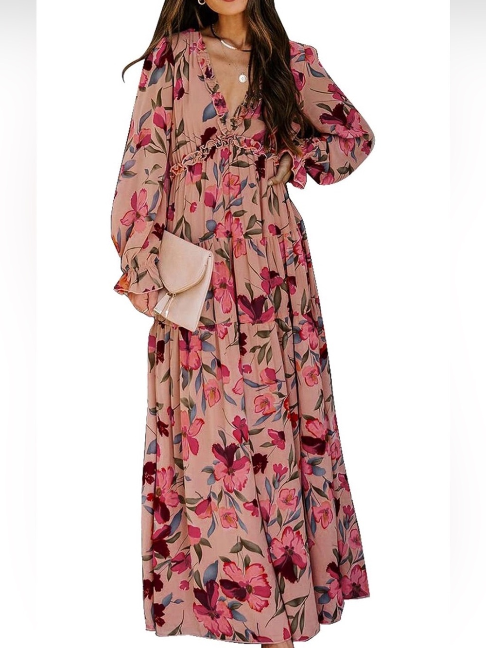 Floral Pink Boho Maxi Dress | Size M